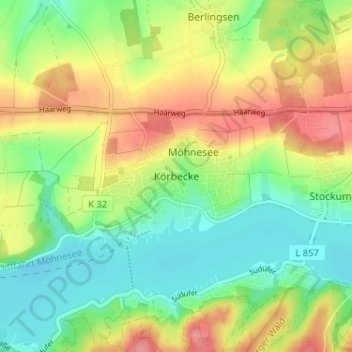 Topografische Karte Körbecke, Höhe, Relief