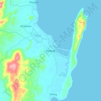 Topografische Karte Dilasag, Höhe, Relief