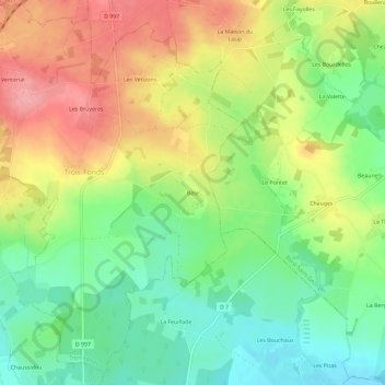 Topografische Karte Bête, Höhe, Relief