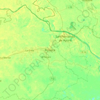 Topografische Karte Biruaca, Höhe, Relief