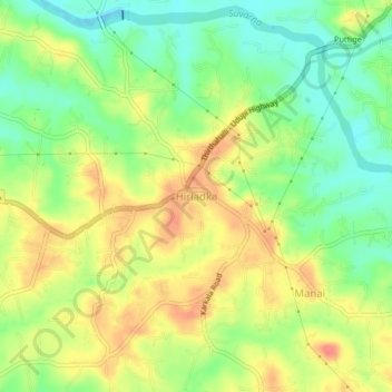 Topografische Karte Hiriadka, Höhe, Relief