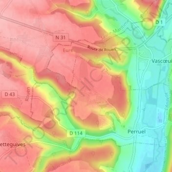 Topografische Karte Le Mesnil, Höhe, Relief