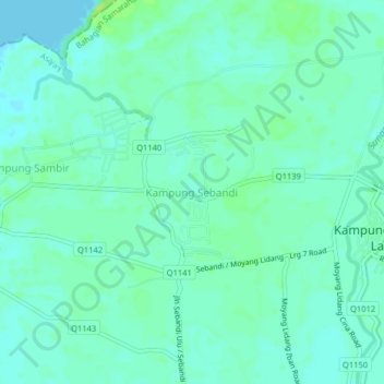 Topografische Karte Kampung Sebandi, Höhe, Relief