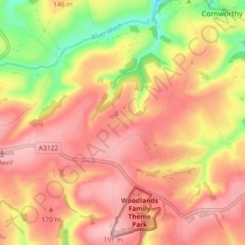 Topografische Karte Allaleigh, Höhe, Relief
