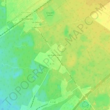 Topografische Karte Les Quatre Routes, Höhe, Relief