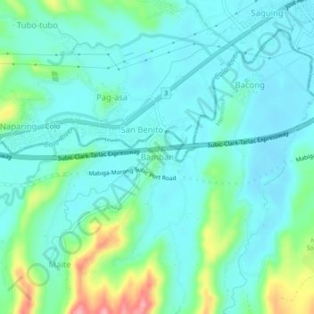 Topografische Karte Bamban, Höhe, Relief