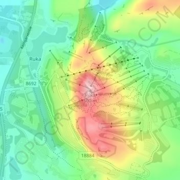 Topografische Karte Ruka, Höhe, Relief