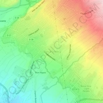 Topografische Karte Bois d'Olives, Höhe, Relief