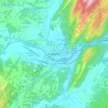 Topografische Karte Petersburg, Höhe, Relief