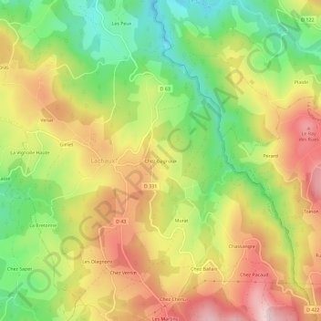 Topografische Karte Chez Gagnaux, Höhe, Relief