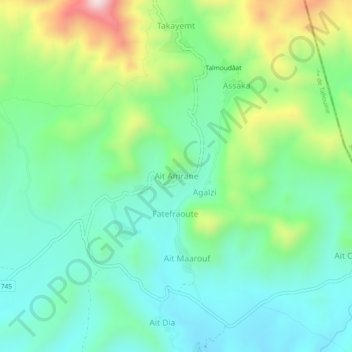 Topografische Karte Ait Amrane, Höhe, Relief