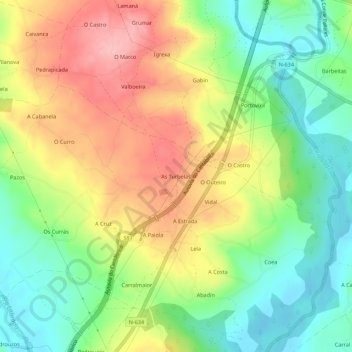 Topografische Karte As Turbelas, Höhe, Relief