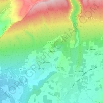 Topografische Karte Croagnes, Höhe, Relief