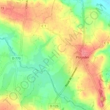 Topografische Karte Pouldavid, Höhe, Relief