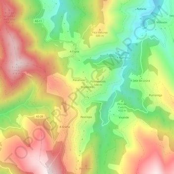 Topografische Karte Monticelo, Höhe, Relief