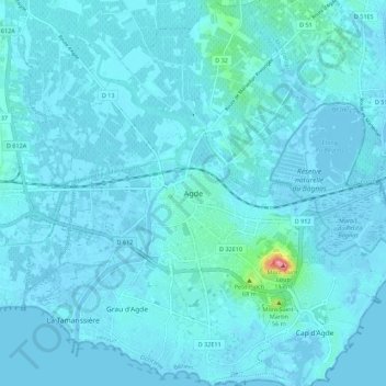 Topografische Karte Agde, Höhe, Relief