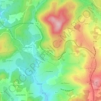 Topografische Karte Boissieux, Höhe, Relief