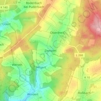 Topografische Karte Dendert, Höhe, Relief