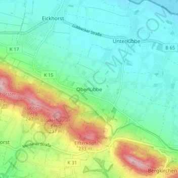 Topografische Karte Oberlübbe, Höhe, Relief