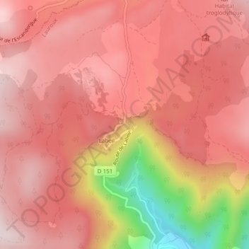 Topografische Karte Grotte de Labeil, Höhe, Relief