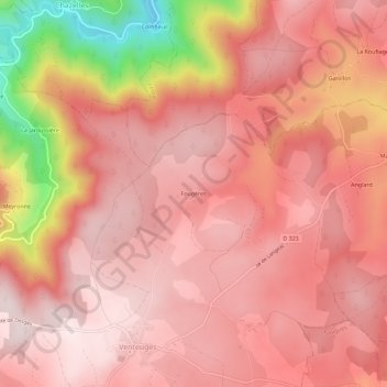 Topografische Karte Fougères, Höhe, Relief