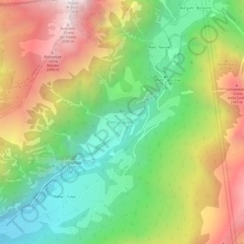 Topografische Karte Afens - Avenes, Höhe, Relief
