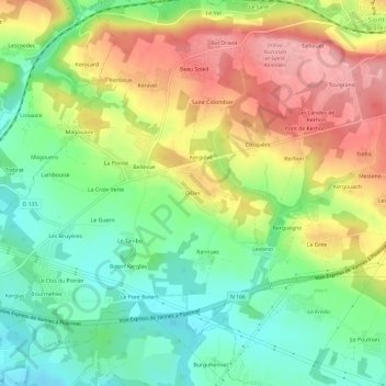 Topografische Karte Dilliec, Höhe, Relief