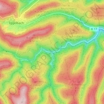 Topografische Karte Hornesselwiese, Höhe, Relief