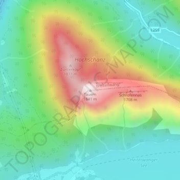 Topografische Karte Tauern, Höhe, Relief