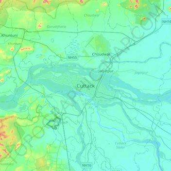 Topografische Karte Cuttack, Höhe, Relief