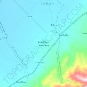 Topografische Karte San Rafael de Alcázar, Höhe, Relief