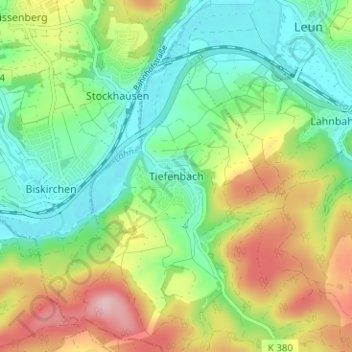 Topografische Karte Tiefenbach, Höhe, Relief