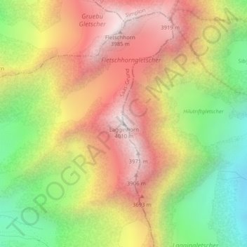 Topografische Karte Lagginhorn, Höhe, Relief