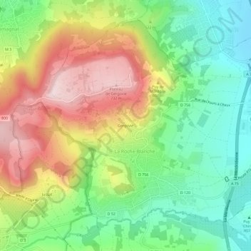 Topografische Karte Gergovie, Höhe, Relief