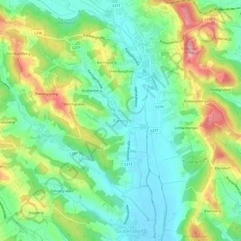Topografische Karte Raning, Höhe, Relief