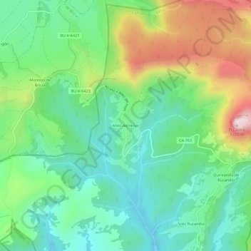 Topografische Karte Allén del Hoyo, Höhe, Relief