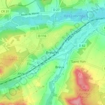 Topografische Karte Breuillet, Höhe, Relief