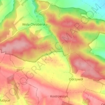 Topografische Karte Korce, Höhe, Relief
