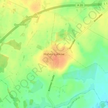 Topografische Karte Hohen Luckow, Höhe, Relief