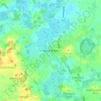 Topografische Karte Nørre Broby, Höhe, Relief