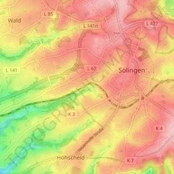 Topografische Karte Heidberg, Höhe, Relief