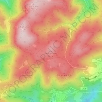 Topografische Karte Poppenberg, Höhe, Relief