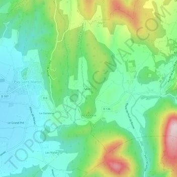 Topografische Karte Saudon, Höhe, Relief