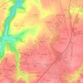 Topografische Karte Penvern, Höhe, Relief