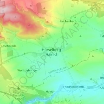 Topografische Karte Hörselberg-Hainich, Höhe, Relief