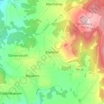 Topografische Karte Ellenfeld, Höhe, Relief
