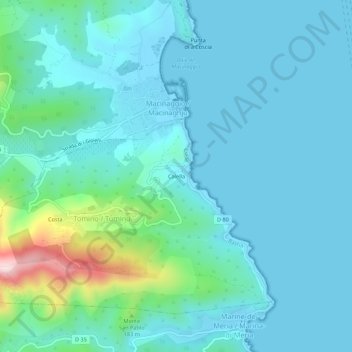 Topografische Karte Calella, Höhe, Relief