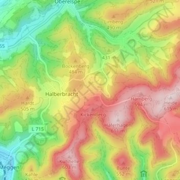 Topografische Karte Weißenstein, Höhe, Relief