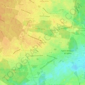 Topografische Karte Monteillon, Höhe, Relief