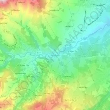 Topografische Karte La Valotte, Höhe, Relief